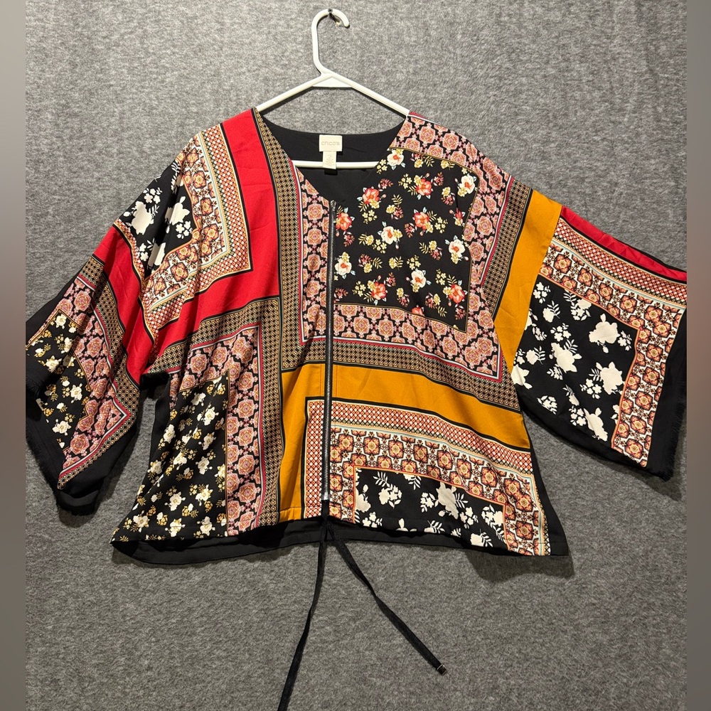 Chicos Boho Patchwork Zipper Front Top Blouse Wom… - image 2